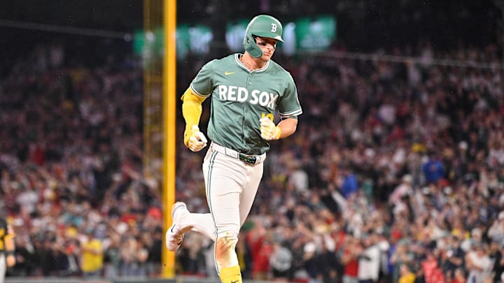 Aug 29, 2025; Boston, Massachusetts, USA; Boston Red Sox right fielder Roman Anthony (19) rounds the bases after hitting a home run against the Pittsburgh Pirates during the fifth inning at Fenway Park. Mandatory Credit: Eric Canha-Imagn Images