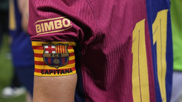 FC Barcelona captain’s armband worn by midfielder Alexia Putellas, the Catalan giants have won three of the past four Women's Champions League tournaments. 