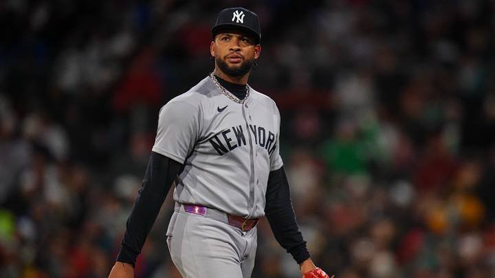 Apr 21, 2026; Boston, Massachusetts, USA; New York Yankees pitcher Luis Gil (81) is relieved as they take on the Boston Red Sox in the seventh inning at Fenway Park. Mandatory Credit: David Butler II-Imagn Images Apr 21, 2026; Boston, Massachusetts, USA; New York Yankees pitcher Luis Gil (81) is relieved as they take on the Boston Red Sox in the seventh inning at Fenway Park. Mandatory Credit: David Butler II-Imagn Images