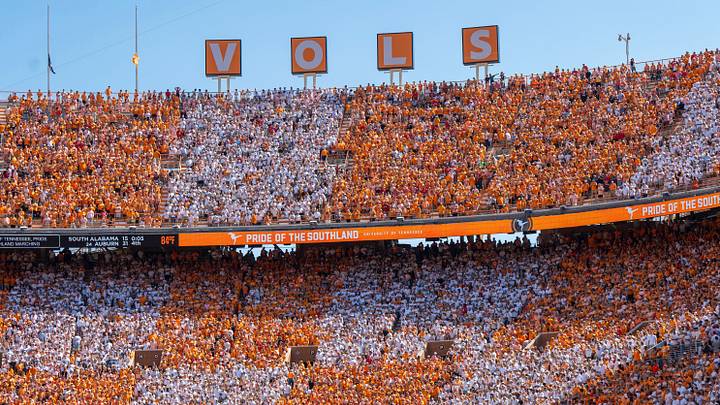 University of Tennessee's Pride of the Southland marching band perform under a checkered Neyland Stadium during the opening ceremonies of the NCAA college football game between Tennessee and Georgia on September 13, 2025, Knoxville, Tennessee. University of Tennessee's Pride of the Southland marching band perform under a checkered Neyland Stadium during the opening ceremonies of the NCAA college football game between Tennessee and Georgia on September 13, 2025, Knoxville, Tennessee.