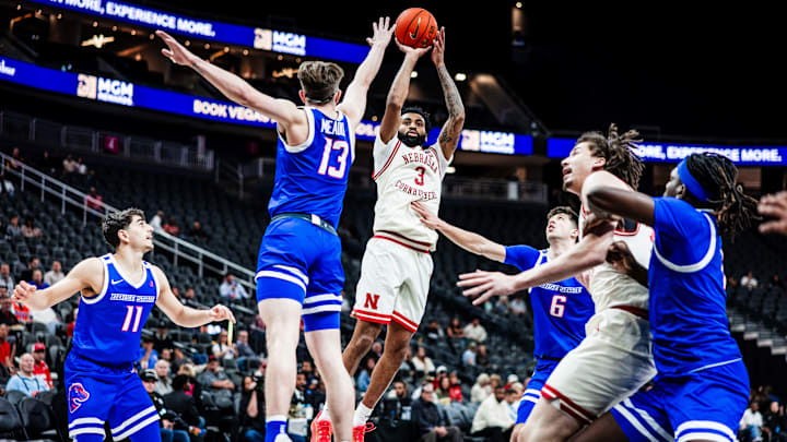 Nebraska guard Brice Williams shoots against Boise State in the College Basketball Crown semifinals in Las Vegas.