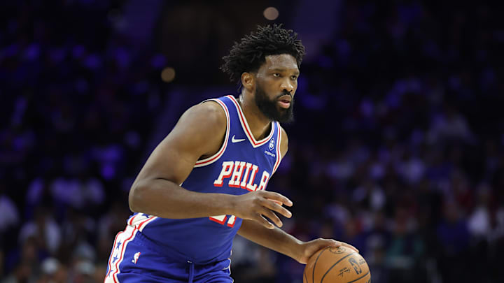 Oct 25, 2025; Philadelphia, Pennsylvania, USA; Philadelphia 76ers center Joel Embiid (21) controls the ball against the Charlotte Hornets during the first quarter at Xfinity Mobile Arena. Mandatory Credit: Bill Streicher-Imagn Images Oct 25, 2025; Philadelphia, Pennsylvania, USA; Philadelphia 76ers center Joel Embiid (21) controls the ball against the Charlotte Hornets during the first quarter at Xfinity Mobile Arena. Mandatory Credit: Bill Streicher-Imagn Images