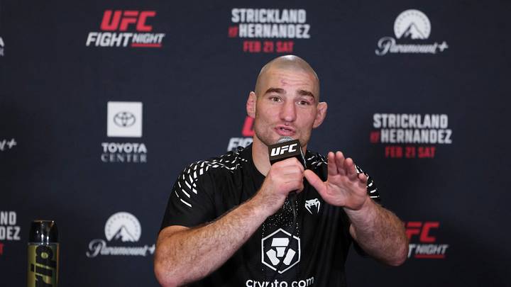 Feb 21, 2026; Houston, Texas, USA; Sean Strickland speaks after UFC Fight Night at Toyota Center. Mandatory Credit: Troy Taormina-Imagn Images Feb 21, 2026; Houston, Texas, USA; Sean Strickland speaks after UFC Fight Night at Toyota Center. Mandatory Credit: Troy Taormina-Imagn Images