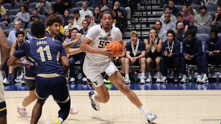 West Virginia University center Harlan Obioha 