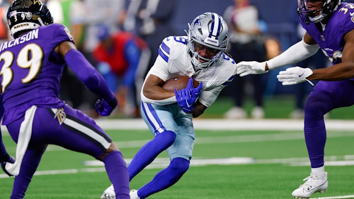 Sep 22, 2024; Arlington, Texas, USA; Dallas Cowboys wide receiver KaVontae Turpin (9) catches a pass during the fourth quarter against the Baltimore Ravens at AT&T Stadium. Sep 22, 2024; Arlington, Texas, USA; Dallas Cowboys wide receiver KaVontae Turpin (9) catches a pass during the fourth quarter against the Baltimore Ravens at AT&T Stadium.