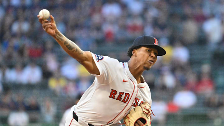 May 2, 2025; Boston, Massachusetts, USA; Boston Red Sox starting pitcher Brayan Bello (66) pitches against the Minnesota Twins during the first inning at Fenway Park. Mandatory Credit: Eric Canha-Imagn Images May 2, 2025; Boston, Massachusetts, USA; Boston Red Sox starting pitcher Brayan Bello (66) pitches against the Minnesota Twins during the first inning at Fenway Park. Mandatory Credit: Eric Canha-Imagn Images