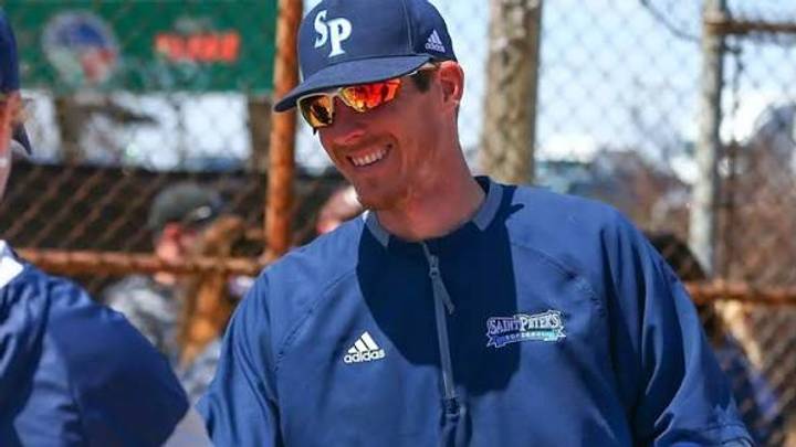 Chris Stelma coaching softball at Saint Peter's. Chris Stelma coaching softball at Saint Peter's.
