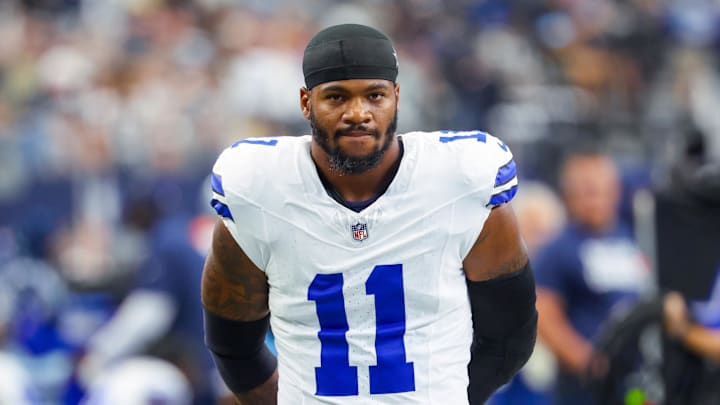 Sep 15, 2024; Arlington, Texas, USA;  Dallas Cowboys linebacker Micah Parsons (11) before the game against the New Orleans Saints at AT&T Stadium. Mandatory Credit: Kevin Jairaj-Imagn Images