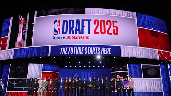 Jun 25, 2025; Brooklyn, NY, USA; 2025 NBA Draft class poses for a group photo before the first round at Barclays Center. Mandatory Credit: Brad Penner-Imagn Images
