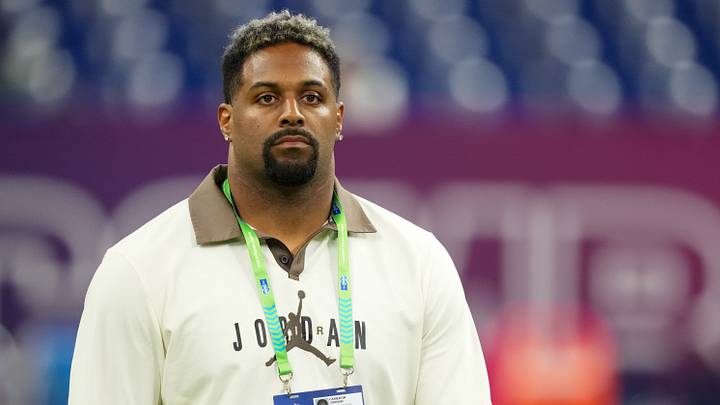 Feb 28, 2026; Indianapolis, IN, USA; New Orleans Saints defensive end Cameron Jordan looks on during the NFL Scouting Combine at Lucas Oil Stadium. Mandatory Credit: Kirby Lee-Imagn Images Feb 28, 2026; Indianapolis, IN, USA; New Orleans Saints defensive end Cameron Jordan looks on during the NFL Scouting Combine at Lucas Oil Stadium. Mandatory Credit: Kirby Lee-Imagn Images