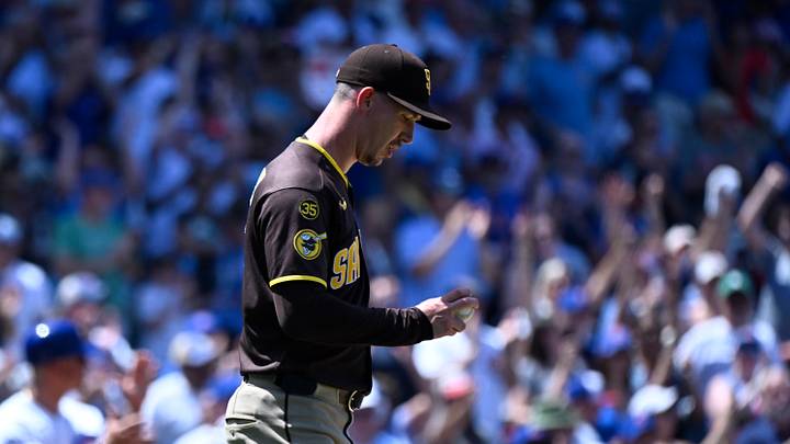 Jul 1, 2026; Chicago, Illinois, USA; San Diego Padres pitcher Walker Buehler (10) reacts after Chicago Cubs shortstop Dansby Swanson (not pictured) hit a three-run home run during the third inning at Wrigley Field. Mandatory Credit: Matt Marton-Imagn Images Jul 1, 2026; Chicago, Illinois, USA; San Diego Padres pitcher Walker Buehler (10) reacts after Chicago Cubs shortstop Dansby Swanson (not pictured) hit a three-run home run during the third inning at Wrigley Field. Mandatory Credit: Matt Marton-Imagn Images