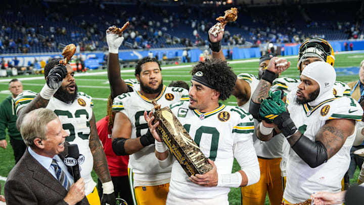 Green Bay Packers quarterback Jordan Love (10) is named John Madden Thanksgiving MVP after 31-24 win over Detroit Lions.
