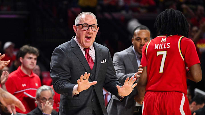 Dec 13, 2025; College Park, Maryland, USA; Maryland Terrapins head coach Buzz Williams shouts instructions to his team during a game against the Michigan Wolverines at Xfinity Center. Mandatory Credit: Jamie Sabau-Imagn Images Dec 13, 2025; College Park, Maryland, USA; Maryland Terrapins head coach Buzz Williams shouts instructions to his team during a game against the Michigan Wolverines at Xfinity Center. Mandatory Credit: Jamie Sabau-Imagn Images