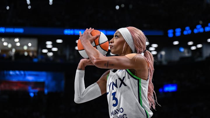 Minnesota Lynx guard DiJonai Carrington shoots the ball during the second half against the New York Liberty.