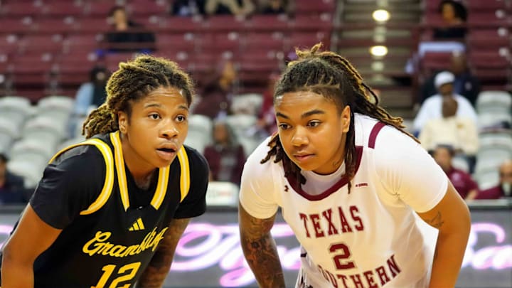 Grambling State G Kahia Warmsley guarding Texas Southern G Daeja Holmes at H&PE Arena in Houston, Texas on Jan. 2, 2025.