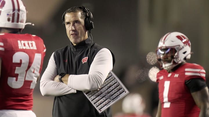 Wisconsin coach Luke Fickell is shown during the first quarter of their game against Oregon Saturday, Nov. 16, 2024, at Camp Randall Stadium in Madison, Wis.
