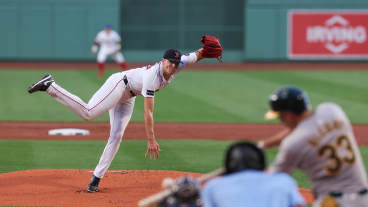 Boston Red Sox starting pitcher Nick Pivetta (37) throws a pitch during the first inning against the Oakland Athletics at Fenway Park on July 10. Boston Red Sox starting pitcher Nick Pivetta (37) throws a pitch during the first inning against the Oakland Athletics at Fenway Park on July 10.