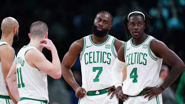 Jrue Holiday, Jaylen Brown,  Payton Pritchard, and Derrick White