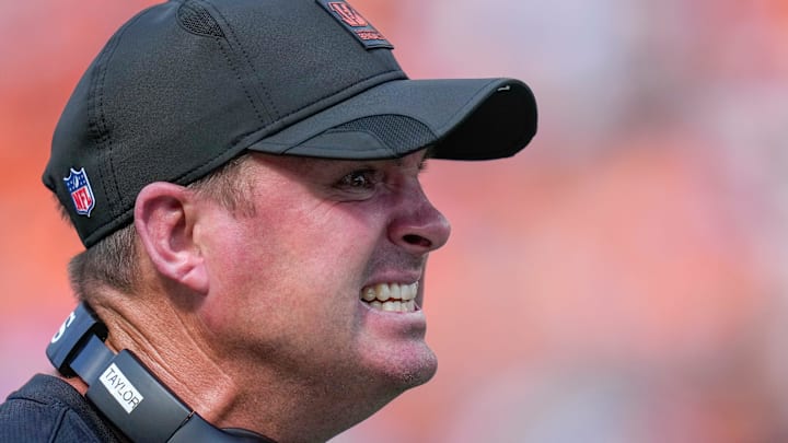 Sep 14, 2025; Cincinnati, Ohio, USA; Cincinnati Bengals head coach Zac Taylor reacts after no foul is called on a play in the fourth quarter at Paycor Stadium. Mandatory Credit: Sam Greene-USA TODAY Network via Imagn Images