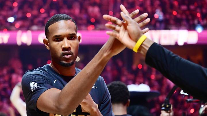 Apr 18, 2026; Cleveland, Ohio, USA; Cleveland Cavaliers center Evan Mobley (4) is introduced before the game between the Cavaliers and the Toronto Raptors in game one in the first round of the 2026 NBA Playoffs at Rocket Arena. Mandatory Credit: Ken Blaze-Imagn Images Apr 18, 2026; Cleveland, Ohio, USA; Cleveland Cavaliers center Evan Mobley (4) is introduced before the game between the Cavaliers and the Toronto Raptors in game one in the first round of the 2026 NBA Playoffs at Rocket Arena. Mandatory Credit: Ken Blaze-Imagn Images