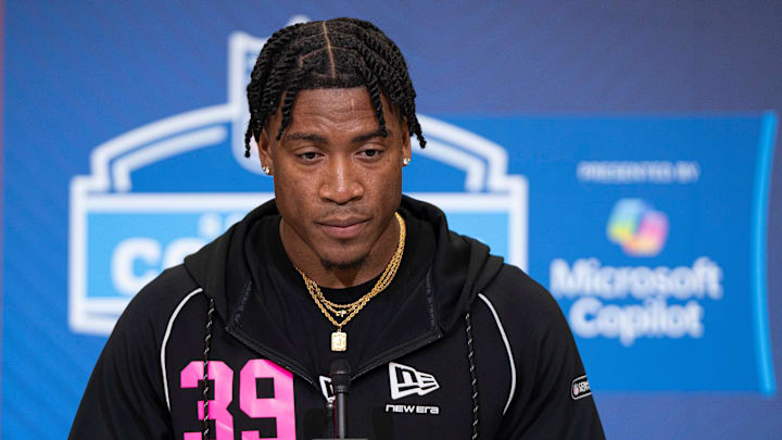 Feb 26, 2026; Indianapolis, IN, USA; South Carolina defensive back Jalon Kilgore (DB39) speaks to members of the media during the NFL Combine at the Indiana Convention Center. Mandatory Credit: Jacob Musselman-Imagn Images Feb 26, 2026; Indianapolis, IN, USA; South Carolina defensive back Jalon Kilgore (DB39) speaks to members of the media during the NFL Combine at the Indiana Convention Center. Mandatory Credit: Jacob Musselman-Imagn Images