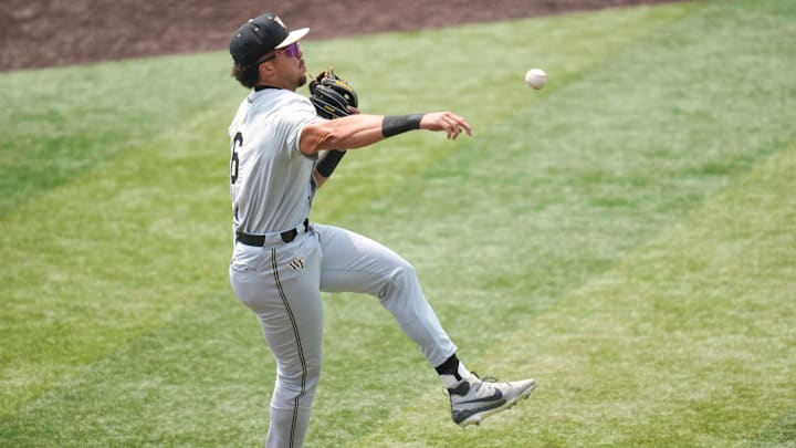 Wake Forest infielder Kade Lewis (6) throws the ball during a NCAA regional baseball game between the Cincinnati Bearcats and Wake Forest Demon Deacons at Lindsey Nelson Stadium in Knoxville, Tenn., on June 1, 2025.