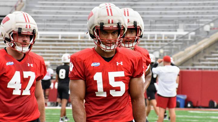 Wisconsin linebacker Sebastian Cheeks (15) during practice. Wisconsin linebacker Sebastian Cheeks (15) during practice.