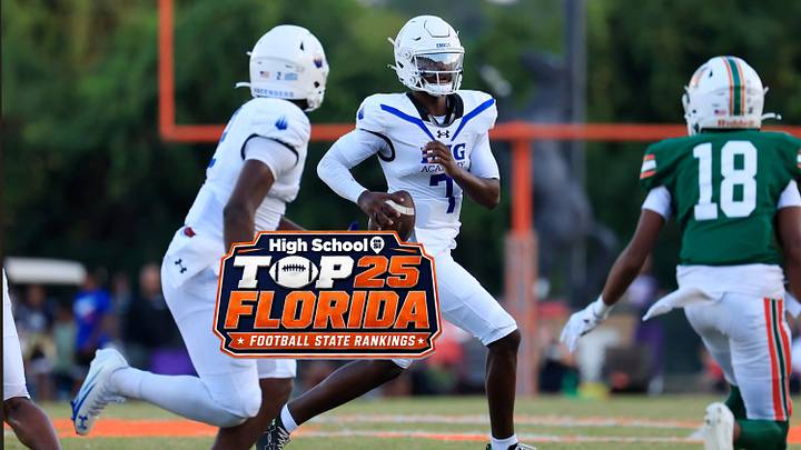 IMG Academy's Jayden Wade (7) looks to pass during a game against Mandarin. The Ascenders defeated the Mandarin Mustangs, 57-7, and went on to finish the regular season with a 9-0 record. IMG is ranked No. 1 in the High School on SI Top 25 Preseason Football State Rankings.