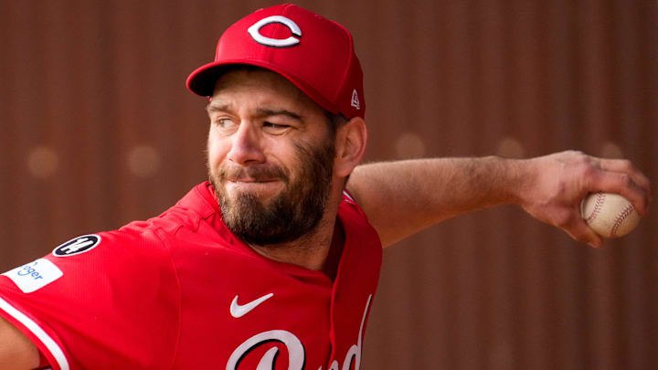 Cincinnati Reds pitcher Sam Moll (50) throws a pitch during session at the Cincinnati Reds Player Development Complex in Goodyear, Ariz., on Wednesday, Feb. 12, 2025. Cincinnati Reds pitcher Sam Moll (50) throws a pitch during session at the Cincinnati Reds Player Development Complex in Goodyear, Ariz., on Wednesday, Feb. 12, 2025.