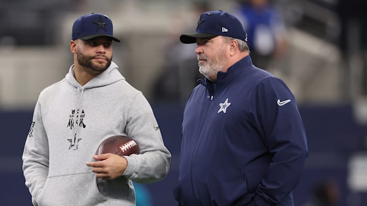 Dak Prescott and Mike McCarthy talk ahead of a Dallas Cowboys-Washington Commanders matchup during the 2024 NFL season Dak Prescott and Mike McCarthy talk ahead of a Dallas Cowboys-Washington Commanders matchup during the 2024 NFL season