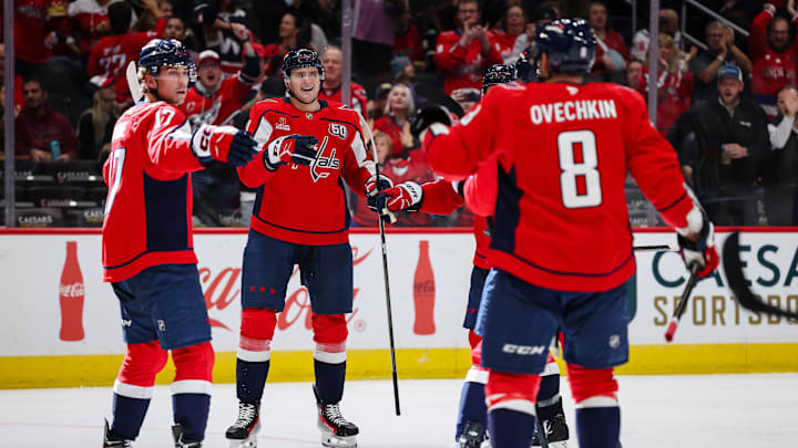 Aliaksei Protas, Dylan Strome, Alex Ovechkin, Washington Capitals