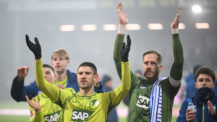 Hoffenheim players after their win over Holsten Kiel last time out 
