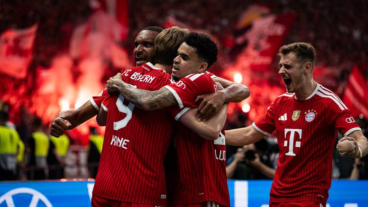 Bayern Munich players celebrating one of Harry Kane's goals against VfB Stuttgart in DFB Pokal final on Saturday. Bayern Munich players celebrating one of Harry Kane's goals against VfB Stuttgart in DFB Pokal final on Saturday.