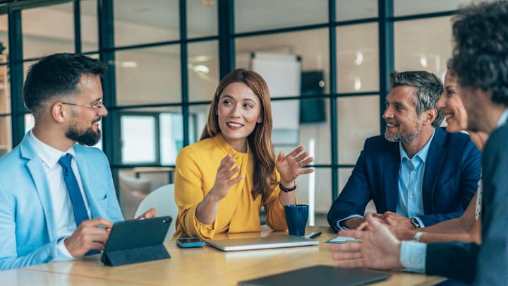 A business meeting in an office space