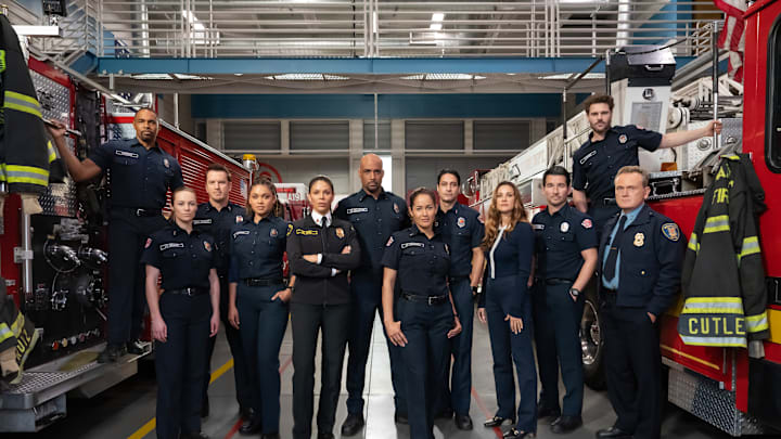 STATION 19 - ABC's "Station 19" stars Jason George as Ben Warren, Danielle Savre as Maya Bishop, Josh Randall as Captain Sean Beckett, Barrett Doss as Victoria Hughes, Merle Dandridge as Fire Chief Natasha Ross, Boris Kodjoe as Captain Robert Sullivan, Jaina Lee Ortiz as Andy Herrera, Carlos Miranda as Theo Ruiz, Stefania Spampinato as Dr. Carina DeLuca, Jay Hayden as Travis Montgomery, Grey Damon as Jack Gibson, and Pat Healy as Michael Dixon. (ABC/James Clark)
