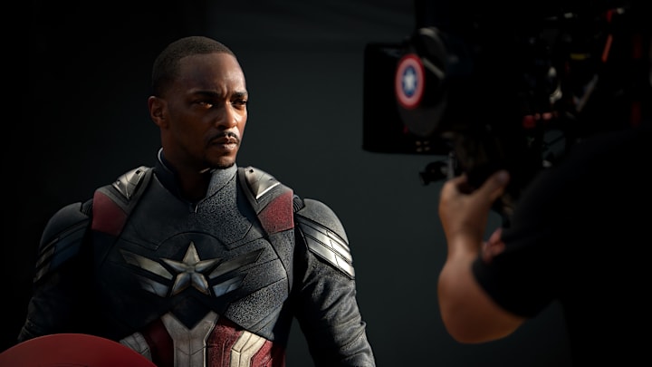 Anthony Mackie behind the scenes of Marvel Studios' CAPTAIN AMERICA: BRAVE NEW WORLD. Photo by Eli Adé. © 2024 MARVEL.