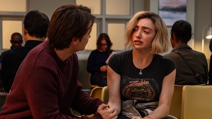 L-R: Spencer Macpherson as Xavier Baxter and Peyton List as Maddie Nears in School Spirits, episode 7, season 3, streaming on Paramount+, 2026. Photo Credit: Ed Araquel/Paramount+. L-R: Spencer Macpherson as Xavier Baxter and Peyton List as Maddie Nears in School Spirits, episode 7, season 3, streaming on Paramount+, 2026. Photo Credit: Ed Araquel/Paramount+.