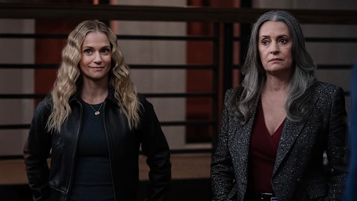 L-R: A.J. Cook as Jennifer ‘JJ’ Jareau and Paget Brewster as Emily Prentiss in Criminal Minds: Evolution, episode 10, season 18 streaming on Paramount+, 2025. Photo Credit: Michael Yarish/Paramount+