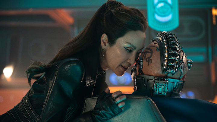 Michelle Yeoh as Georgiou and Joe Pingue as Dada Noe in Star Trek: Section 31, streaming on Paramount+, 2024. Photo Credit: Jan Thijs/Paramount+