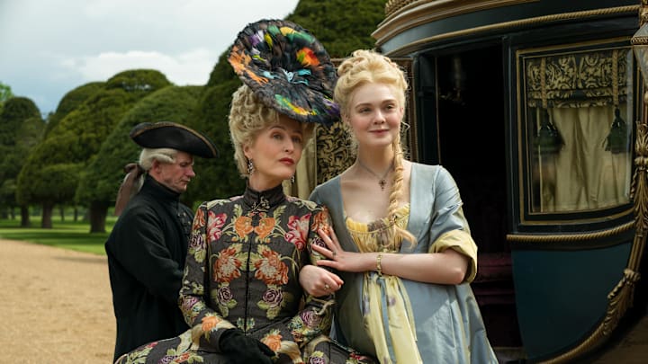 The Great -- “Stapler” - Episode 207 -- Catherine’s team is falling apart and she begins doubting her reign when her mother comes to visit. She works hard to hide the realities of the court from her mother and puts on a science fair for which Russia must come up with the best invention. Joanna (Gillian Anderson) and Catherine (Elle Fanning), shown. (Photo by: Gareth Gatrell/Hulu)