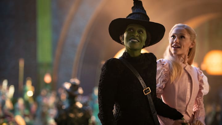 L to R: Cynthia Erivo is Elphaba and Ariana Grande is Glinda in WICKED, directed by Jon M. Chu