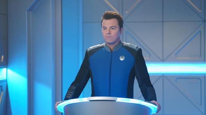 The Orville: New Horizons -- “Domino” - Episode 309 -- The creation of a powerful new weapon puts the Orville crew — and the entire Union — in a political and ethical quandary. Capt. Ed Mercer (Seth MacFarlane), shown. (Photo by: Michael Desmond/Hulu) The Orville: New Horizons -- “Domino” - Episode 309 -- The creation of a powerful new weapon puts the Orville crew — and the entire Union — in a political and ethical quandary. Capt. Ed Mercer (Seth MacFarlane), shown. (Photo by: Michael Desmond/Hulu)
