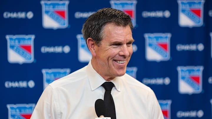 Apr 5, 2026; New York, New York, USA; New York Rangers head coach Mike Sullivan speaks to reporters after an 8-1 win against the Washington Capitals at Madison Square Garden. Mandatory Credit: Danny Wild-Imagn Images Apr 5, 2026; New York, New York, USA; New York Rangers head coach Mike Sullivan speaks to reporters after an 8-1 win against the Washington Capitals at Madison Square Garden. Mandatory Credit: Danny Wild-Imagn Images