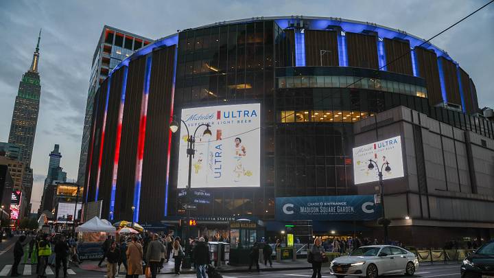 Oct 23, 2025; New York, New York, USA;  View out the outside of Madison Square Garden prior to the game between the San Jose Sharks and the New York Rangers. Mandatory Credit: Wendell Cruz-Imagn Images
