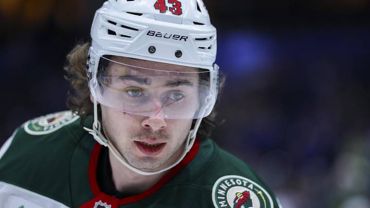Mar 24, 2026; Tampa, Florida, USA; Minnesota Wild defenseman Quinn Hughes (43) warms up before a game against the before a game against the Tampa Bay Lightning at Benchmark International Arena. Mandatory Credit: Nathan Ray Seebeck-Imagn Images