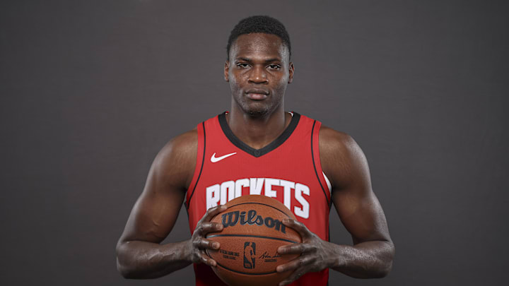 New Atlanta Hawks center N'Faly Dante during Houston Rockets media day