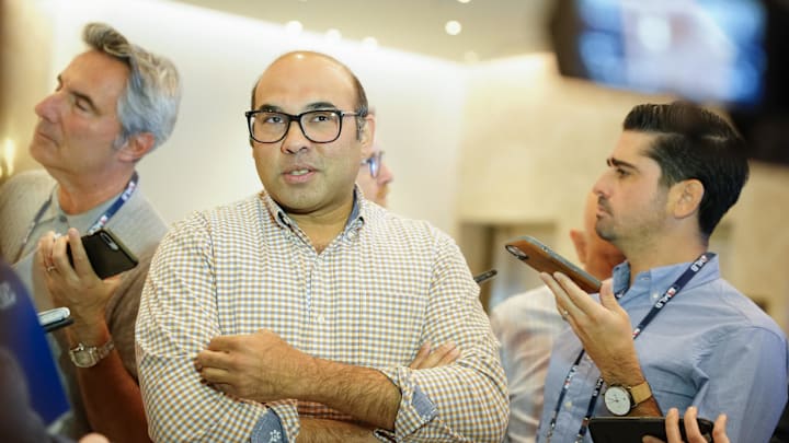 San Francisco Giants former president of baseball operations Farhan Zaidi answers questions during the MLB GM Meetings.