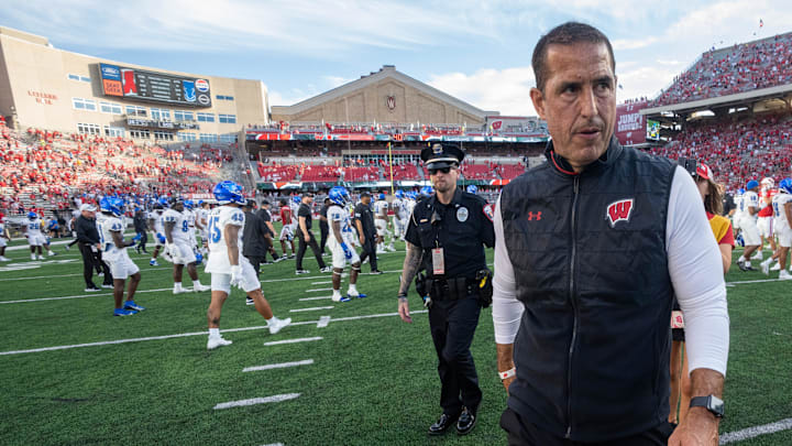 Wisconsin head coach Luke Fickell leaves the field after their game Saturday, September 2, 2023 at Camp Randall Stadium in Madison, Wis. Wisconsin beat Buffalo 38-17.