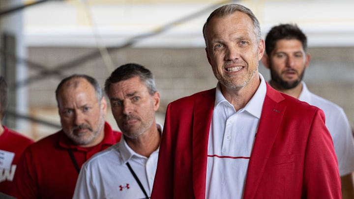 Wisconsin athletic director Chris McIntosh is shown during a program recognizing donors for the Kellner Center Athletic Center Thursday, August 28, 2025 at UW-Madison in Madison, Wisconsin. The estimated cost of the project is $285 million. Ted and Mary Kellner are major donors.