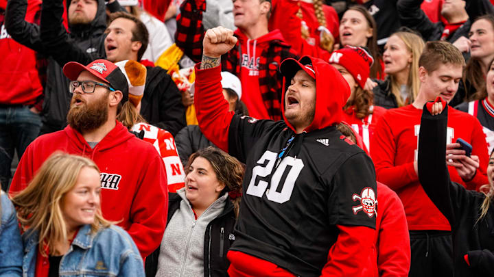 Nov 11, 2023; Lincoln, Nebraska, USA; A Nebraska Cornhuskers fan during the third quarter against